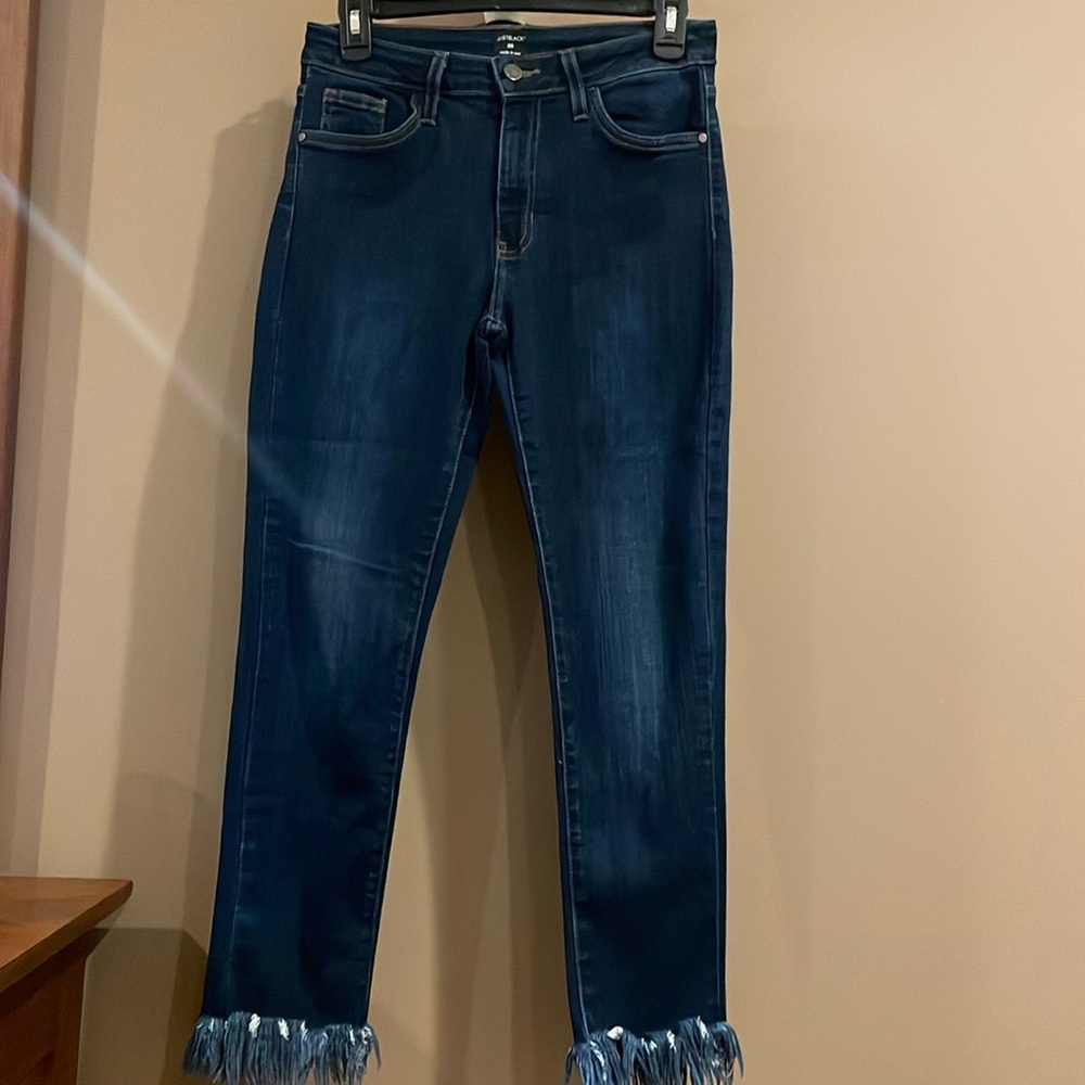 Just Black Skinny Jean with Fringe Hem- Size 28 Dark Wash
